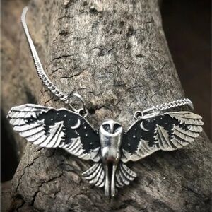 Midnight onyx Mystic Owl Pendant Necklace Boho hedwig harry potter Night sky